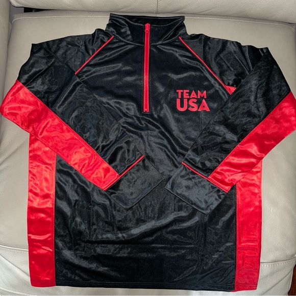 NWOT TEAM USA QUARTER ZIP PULLOVER LONG SLEEVE TOP SHIRT sz Men Large black/red - Picture 1 of 9
